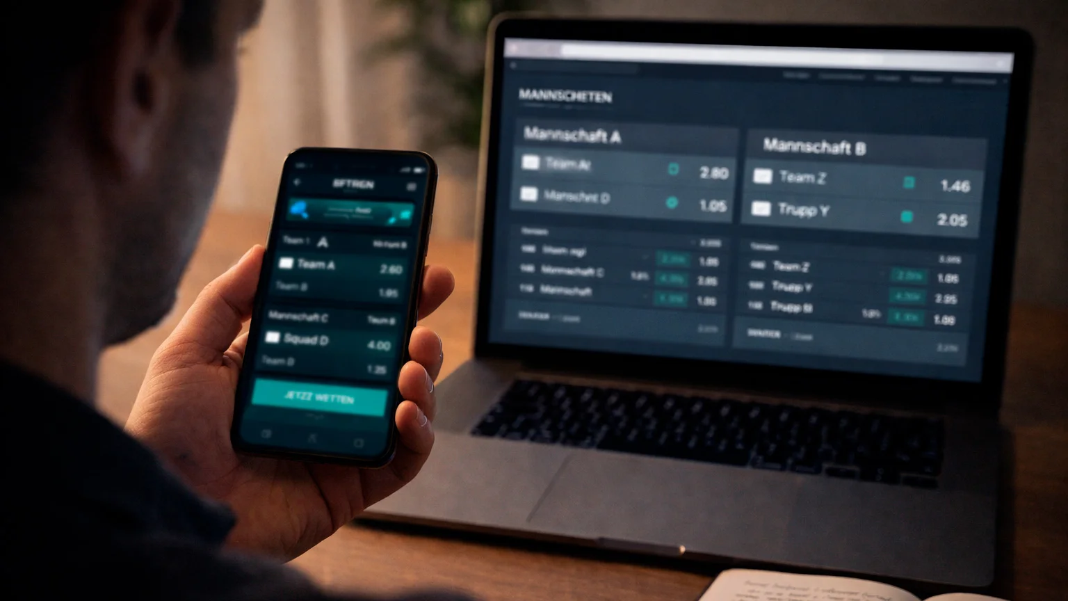 Smartphone und Laptop mit verschiedenen eSport-Wettanbieter-Plattformen auf dem Bildschirm