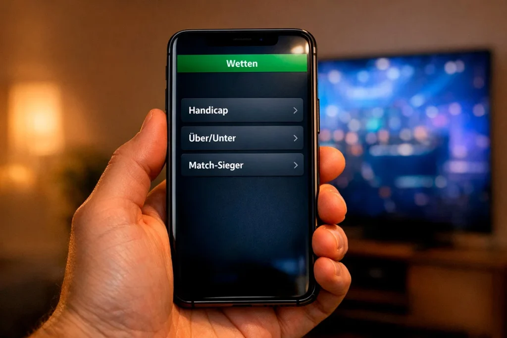 Nahaufnahme eines Bildschirms mit verschiedenen eSport-Wettmärkten und Quoten